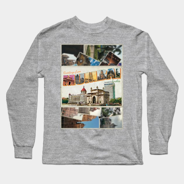 Greetings from Mumbai in India Vintage style retro souvenir Long Sleeve T-Shirt by DesignerPropo